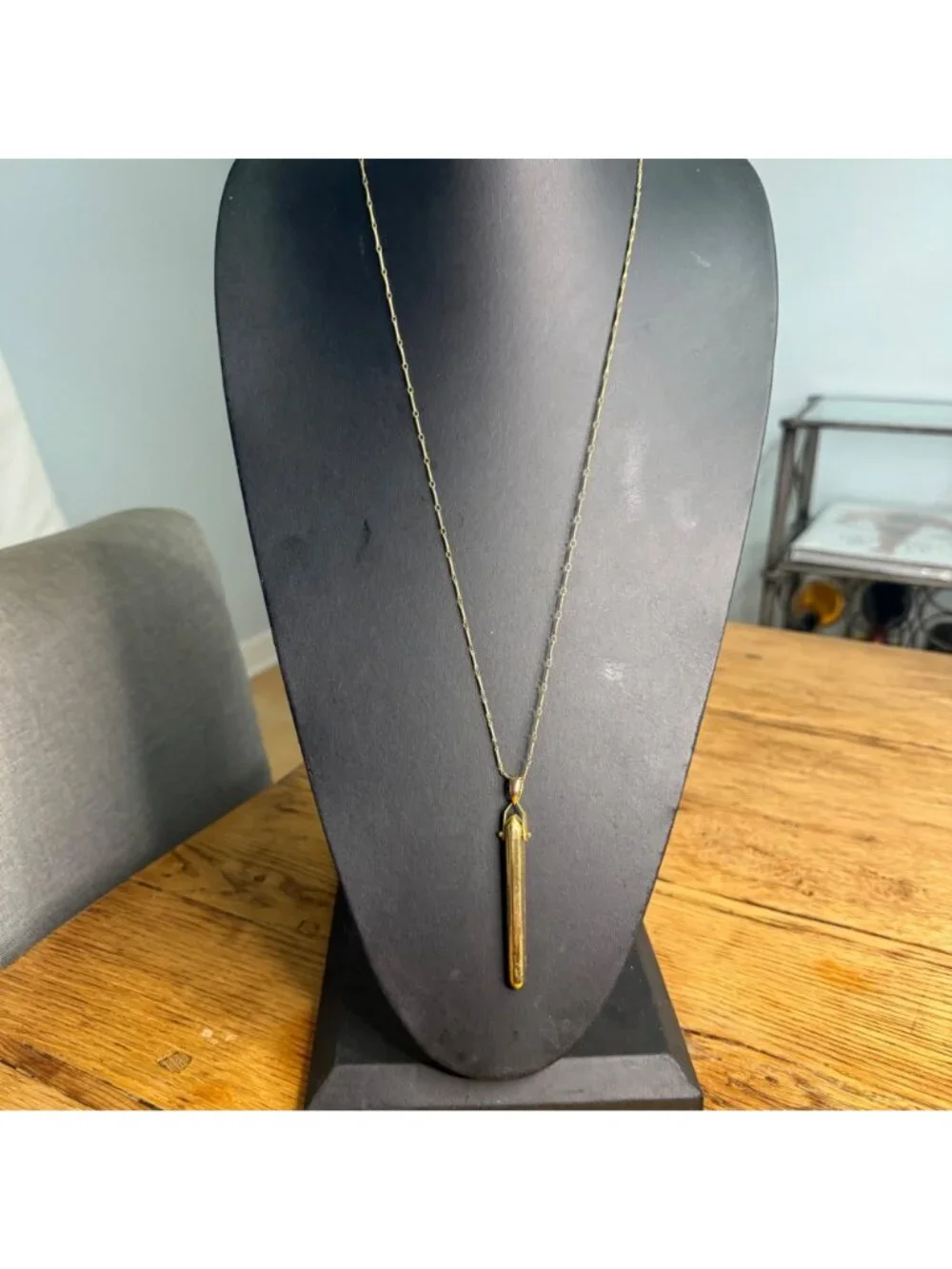 Stella & Dot Necklace Rebel Drop Bar Pendant Minimalist Gold Tone 30 inches